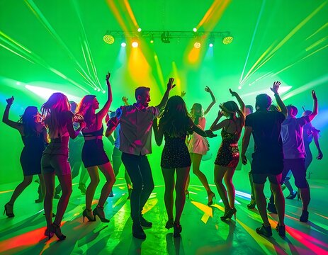 Energetic Dance Party with Vibrant Lights