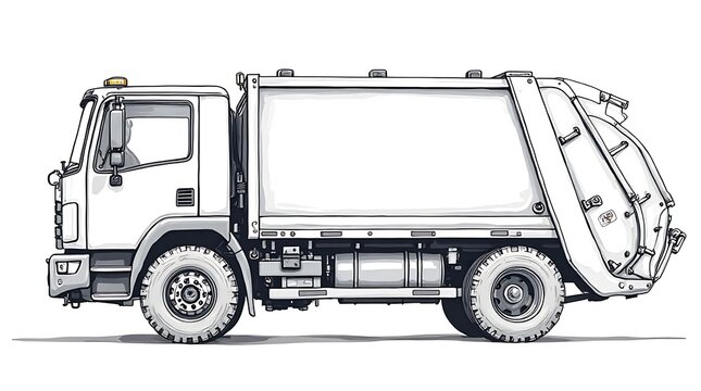 Modern Garbage Truck in Side View
