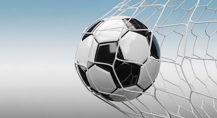 Fototapeta premium Soccer ball in goal net, scoring a goal