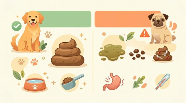 A stool health chart that helps pet owners identify healthy and unhealthy stool types for dogs and proper care tips.