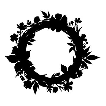 Floral Wreath Silhouette Black and White.