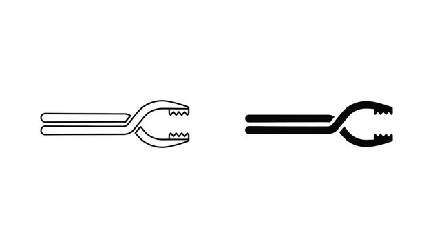 Kitchen tongs vector icon set showing outline and solid black silhouette styles for culinary equipment design and food preparation graphics