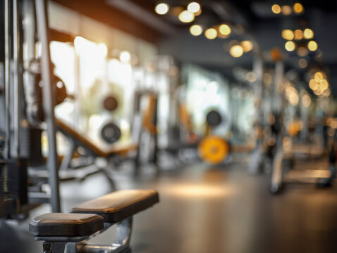 Empty well-lit gym interior with workout benches and various exercise equipment creating a calm and inviting fitness environment early in the day