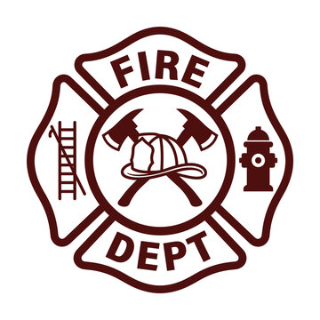 Fire dept Maltese cross badge with hydrant and ladder vector