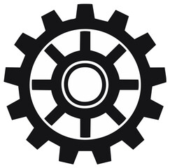 Obraz premium Black and white gear icon symbol for industry or technology concepts, simple and clear design.