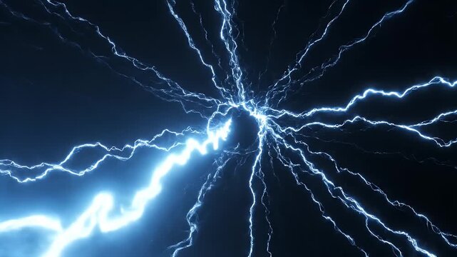 Powerful blue lightning bolt streaking from the left across a dark background