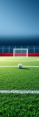 Fototapeta premium Artificial green grass hockey field with white lines and ball, leisure, athletic
