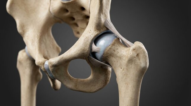 Illustration shows the hip joint structure important for understanding veterinary anatomy and pet medical education.