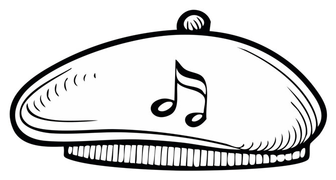 Classic French Beret Hat Decorated with Musical Notes Symbol