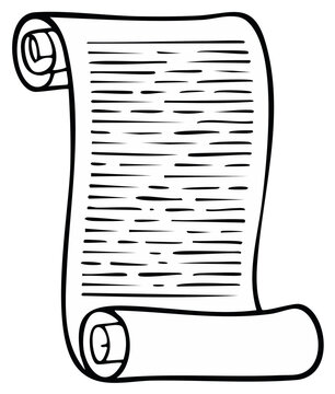 Minimalist Hand Drawn Black and White Scroll with Text Lines Unfurling Document Design