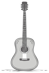 Naklejka premium Acoustic guitar with six strings and tuning pegs depicted in a simple graphic illustration