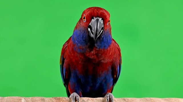 Vibrant Close-Up of a Colorful Parrot on a Bright Green Chroma Key Background