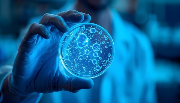 Scientist Holding Petri Dish in Laboratory Research