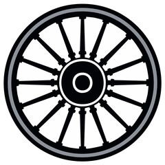 Obraz premium Classic Spoked Wheel in Black and White with a Single Outline