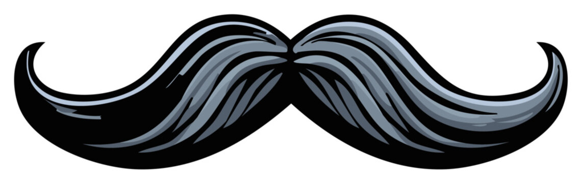 Vintage Style Moustache in Black and Gray with a Swirling Shape and Textured Lines
