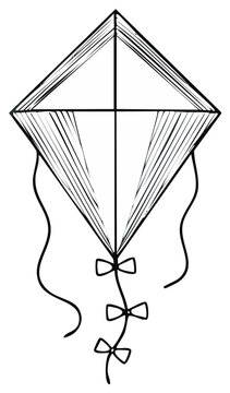 Sketch of a Diamond Shaped Kite with Bows and Streamers Flying