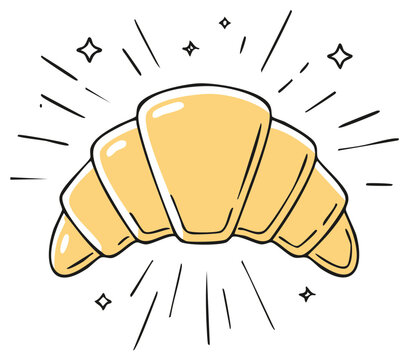 Golden Croissant Freshly Baked with Sparkles and Rays