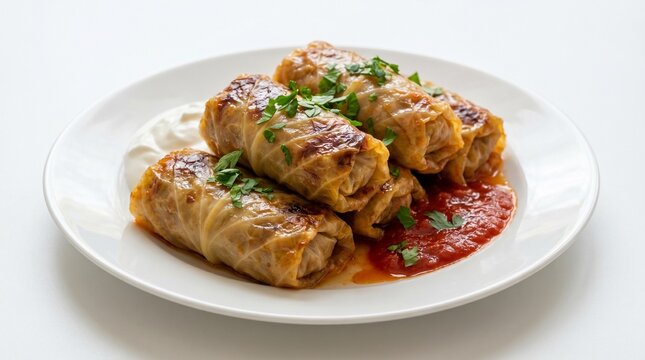Romanian sarmale cabbage rolls on white background