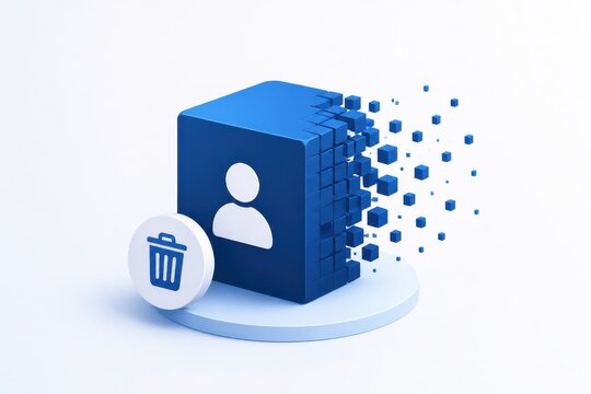 Data deletion privacy concept with user icon and trash symbol