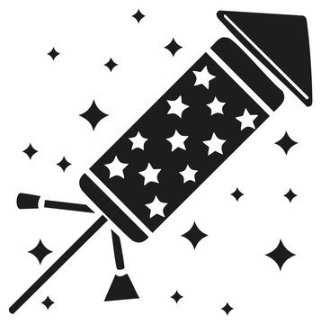 Firework rocket festive monochrome stars icon holiday celebration vector illustration