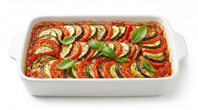 French ratatouille with vegetables on white background