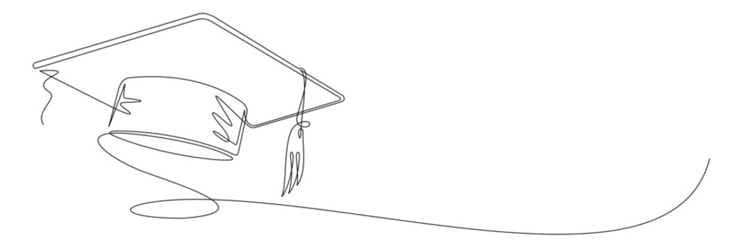 Graduation cap illustration with continuous line drawing.eps