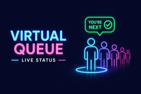 Virtual queue live status with next customer indicator