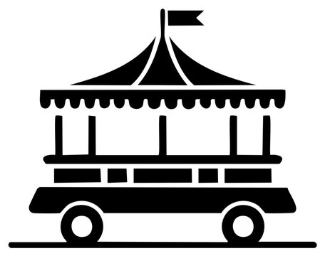 Silhouette of a circus wagon with a flag