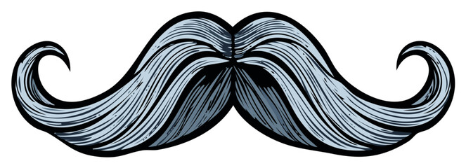 Fototapeta premium Detailed light blue vintage mustache vector illustration, ornate curly hair, isolated