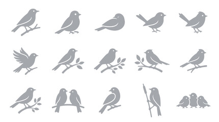 Fototapeta premium Collection of various bird silhouettes in different poses and settings, ideal for nature-themed designs.