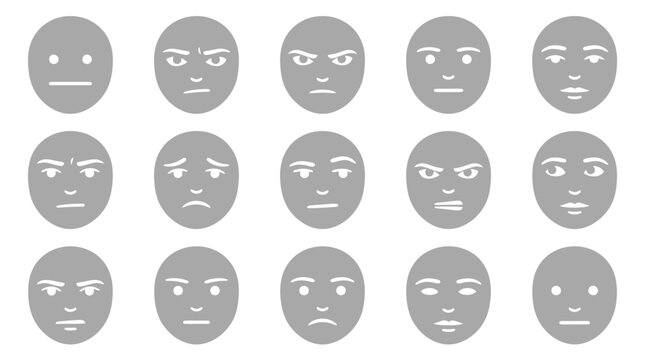 Set of human faces showing different emotions and expressions, vector illustration.