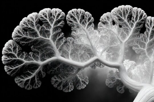 Abstract White Fractal Branches on Black Background