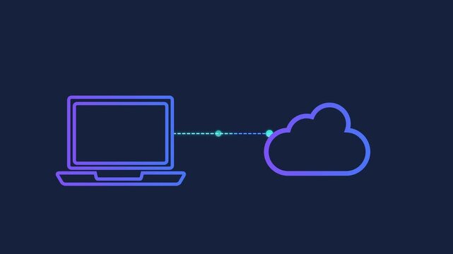 Animated motion graphics showing a document icon connecting to a file folder via pulsing dots. Concept of digital file organization, data storage, and document management on dark blue.