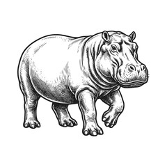 Fototapeta premium A detailed illustration of a standing hippopotamus in a natural environment.