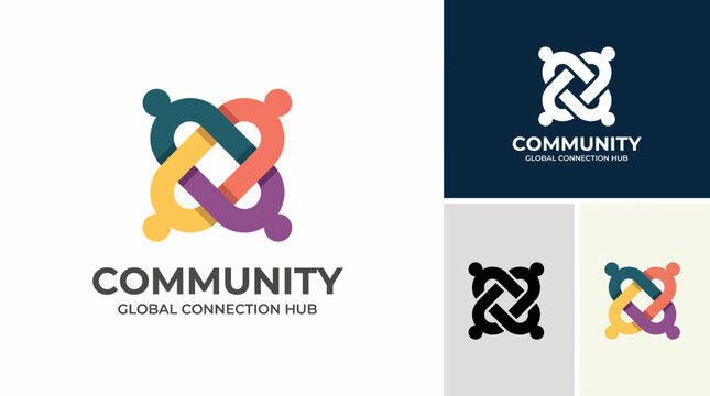 This logo design represents a network of connections with vibrant colors, symbolizing community, unity, and global connectivity for creative enterprises seeking visual identity.