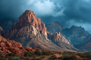 Naklejka premium Dramatic Mountain Landscape with Storm Clouds