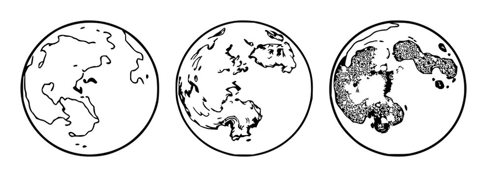 Moon set with simple black line art circles and arcs featuring celestial, astronomy, illustration with moon phases and lunar surface