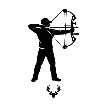 Standing bow hunter deer hunting silhouette design