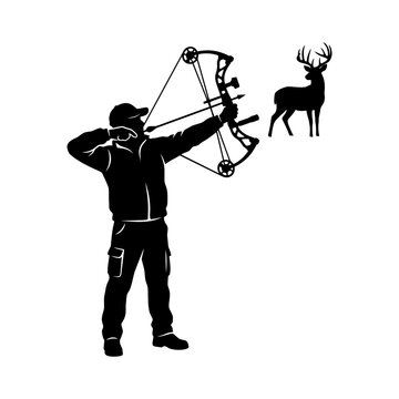 Bow hunter aiming at deer target hunting silhouette