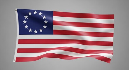 Obraz premium Historical betsy ross american flag with thirteen stars waving in the wind as a symbol of patriotism. 13 colonies flag