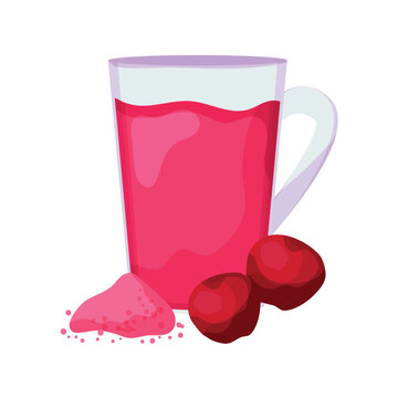 Cartoon vector illustration of cranberry kissel in a glass isolated on a white background for berry dessert drink design.