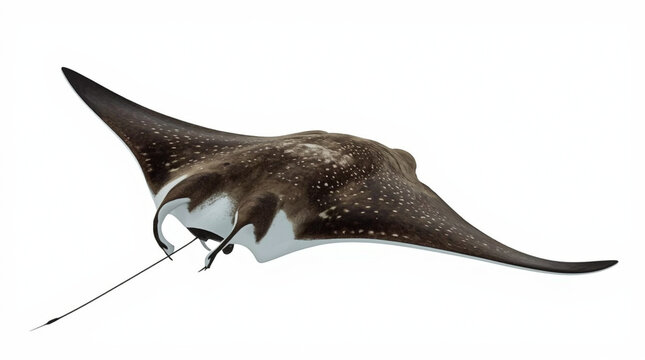 Realistic Manta Ray Gliding Graceful Detailed Wings White Background Studio Photography