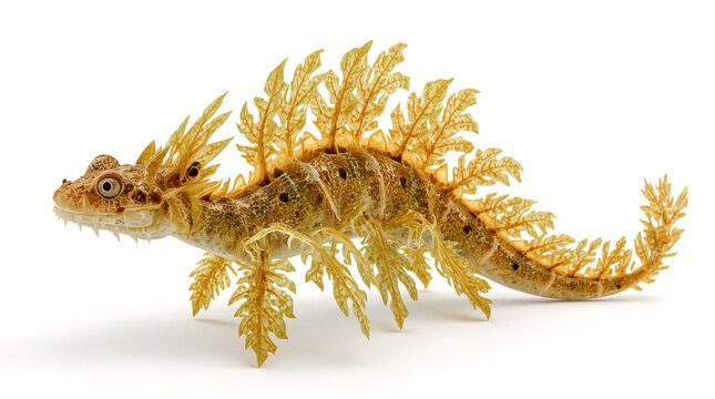 Realistic Sea Dragon Leafy Appendages Camouflage Detailed White Background Photography