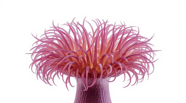 Realistic Sea Anemone Tentacles Colorful Flower Like Isolated White Background Photography