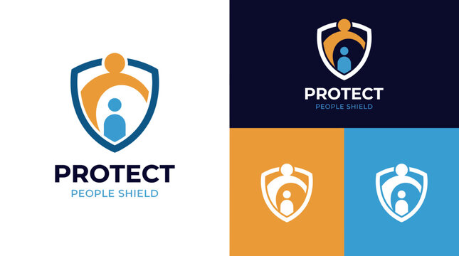 This logo depicts a shield combined with the figure of a person, symbolizing protection and safety, ideal for security services or health-related organizations.