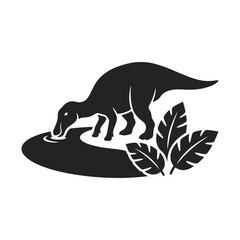 Sauropod dinosaur drinking beside tropical pond leaves © Sojib