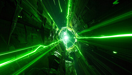 Obraz premium Abstract green energy tunnel