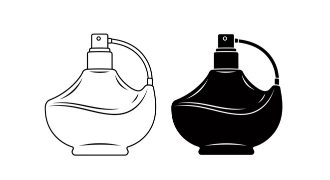 Stylized perfume bottle icon in outline and silhouette design suitable for branding.