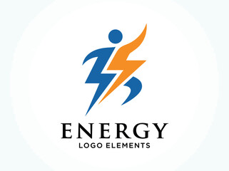 Obraz premium This logo design features a stylized human figure representing energy, movement, and vitality with vibrant blue and orange colors to convey dynamism.