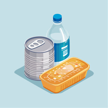 備蓄用のペットボトル水と非常食のベクターイラスト 防災グッズ
